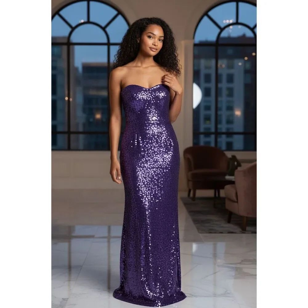 NEW ARRIVALS BY ILKYAZ OZEL Dark Blue Sequin Bustier Satin Gown NWT Size 42/ US